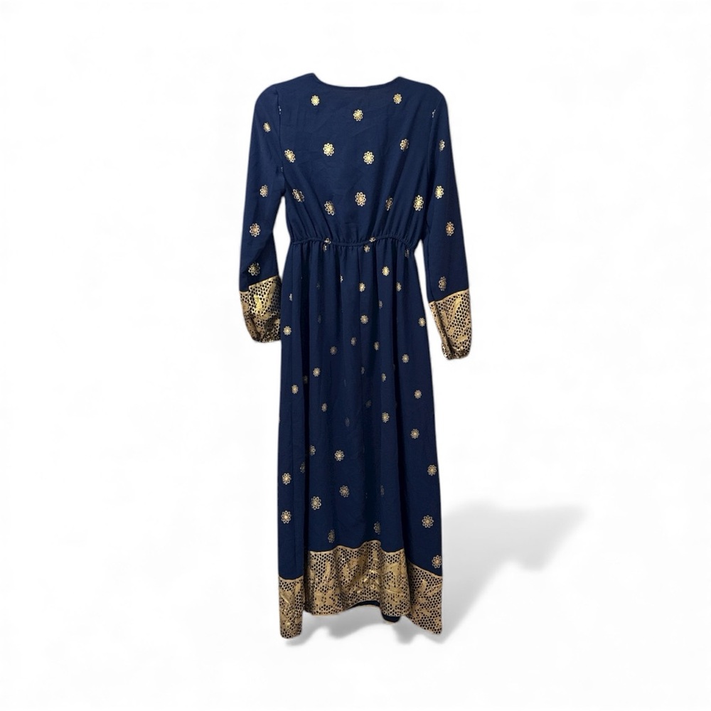 Navy Blue Maxi Dress with Gold Accents - Picture 2 of 5